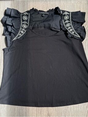 Marc New York Andrew Sleeveless Black Ruffle-Embroidered Tank